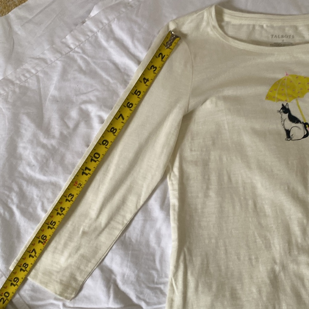 Talbots Small Tuxedo Cat Off White 3/4 Sleeve Scoop Neck Cotton Tee New - Picture 11 of 13